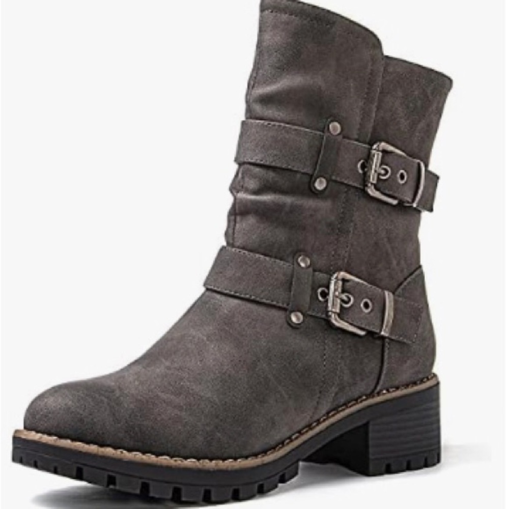 Women’s Biker Boots-Dark Grey-Size 10